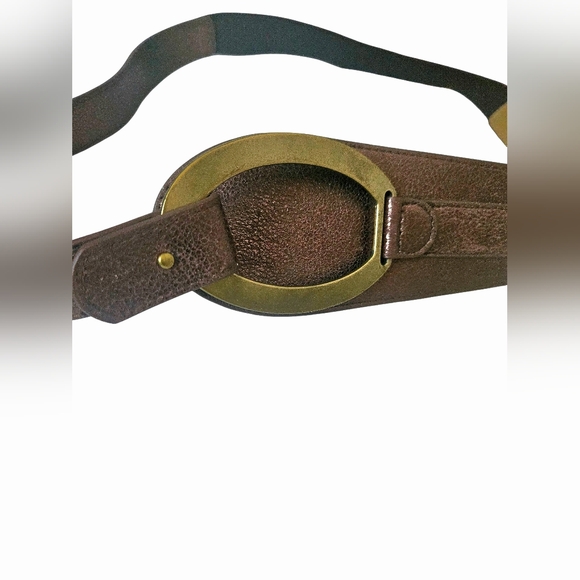Chico's Metallic Bronze Wide Genuine Leather Stretch Belt Women M - Picture 3 of 4